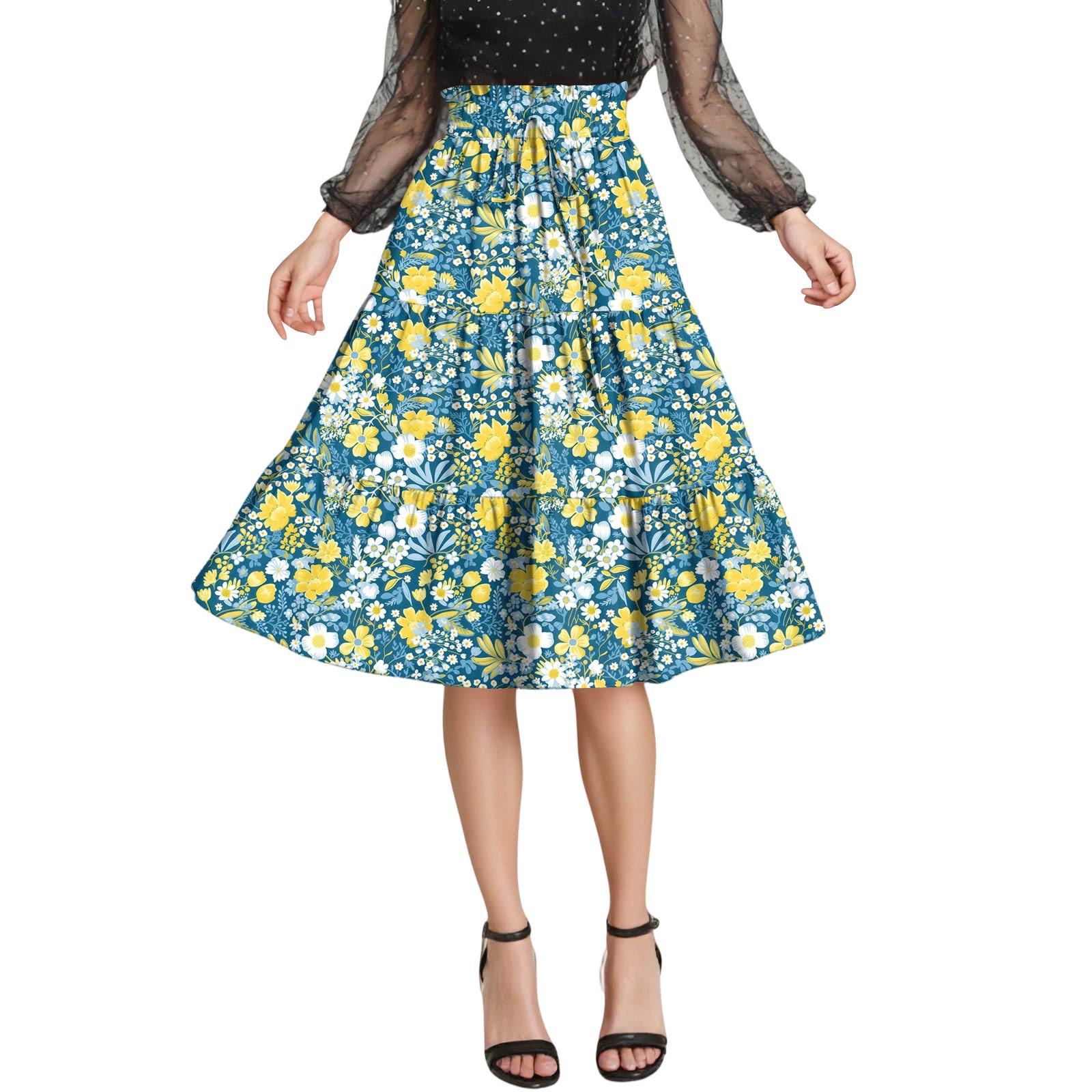 

Жіноча модна повсякденна вільна спідниця без кишень із зав’язками та еластичною талією з квітковим принтом XL жовтий