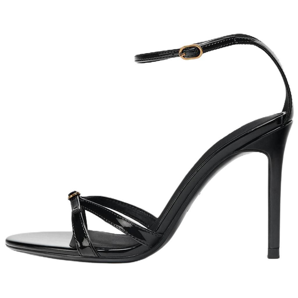 Zara PU Vintage Open-Toe Buckle High Heels One-Strap Sandals 10cm Women Sandals Black 1336610800