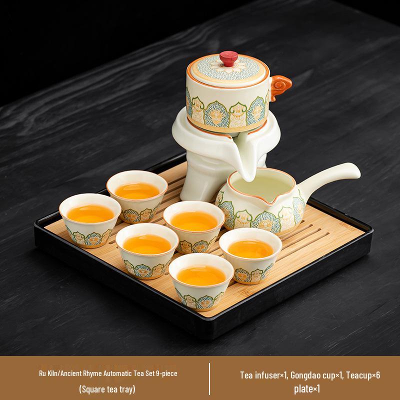 High-End 2025 Automatisches Kung Fu Tee-Set: Ru-Brennofen Teekanne & Teetassen - Luxuriöser Keramik Fauler Teebereiter