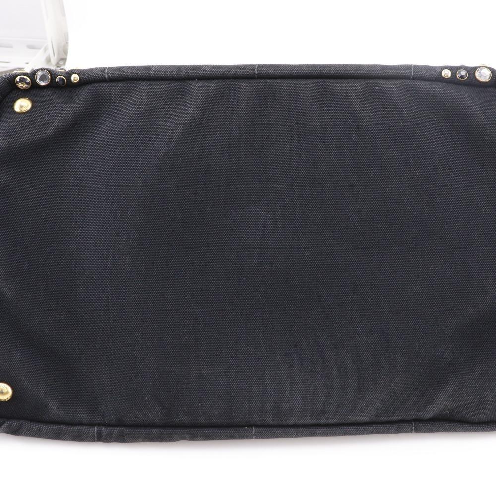 Prada Kanapa GM Handbag B1872O Bijou Studs Tote Bag NERO Black Canvas Women Used