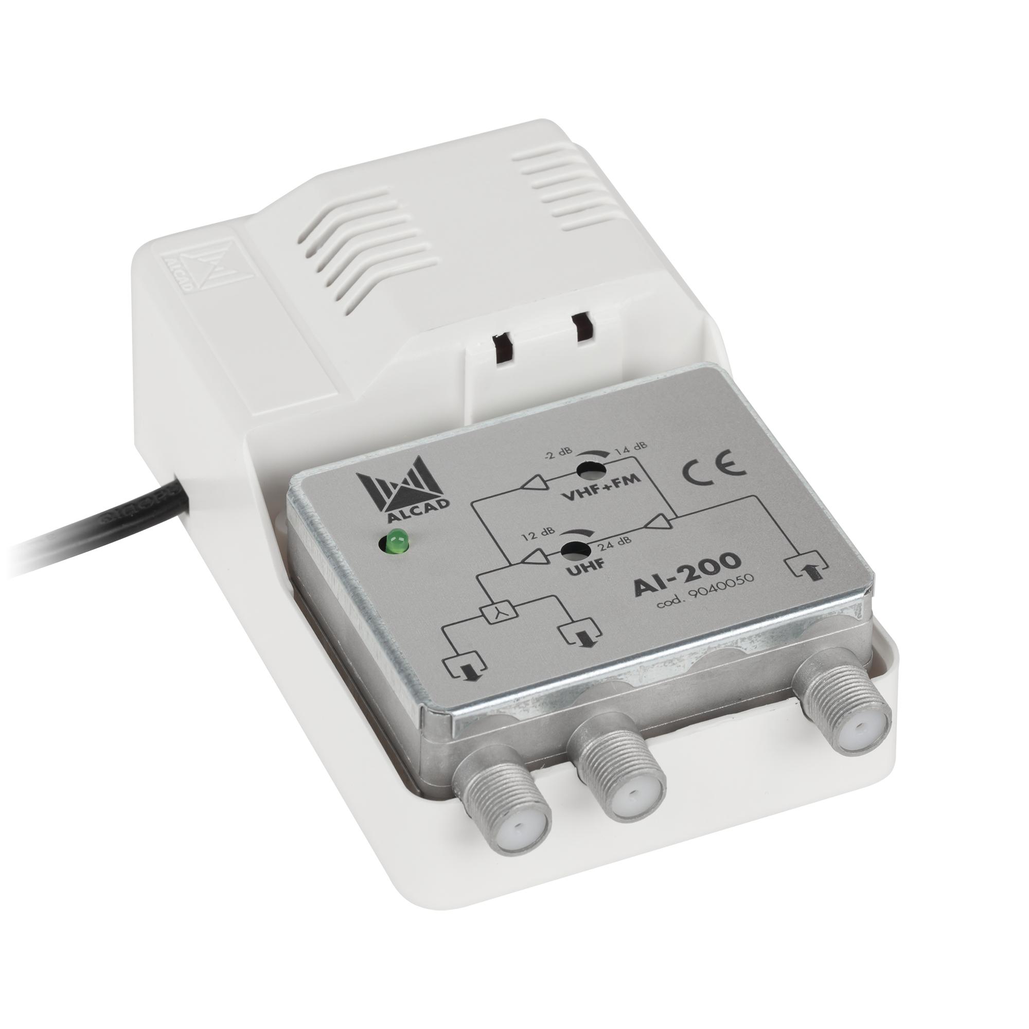 Amplificatore splitter antenna banda larga 2 TV IP20 Alcad AI-200