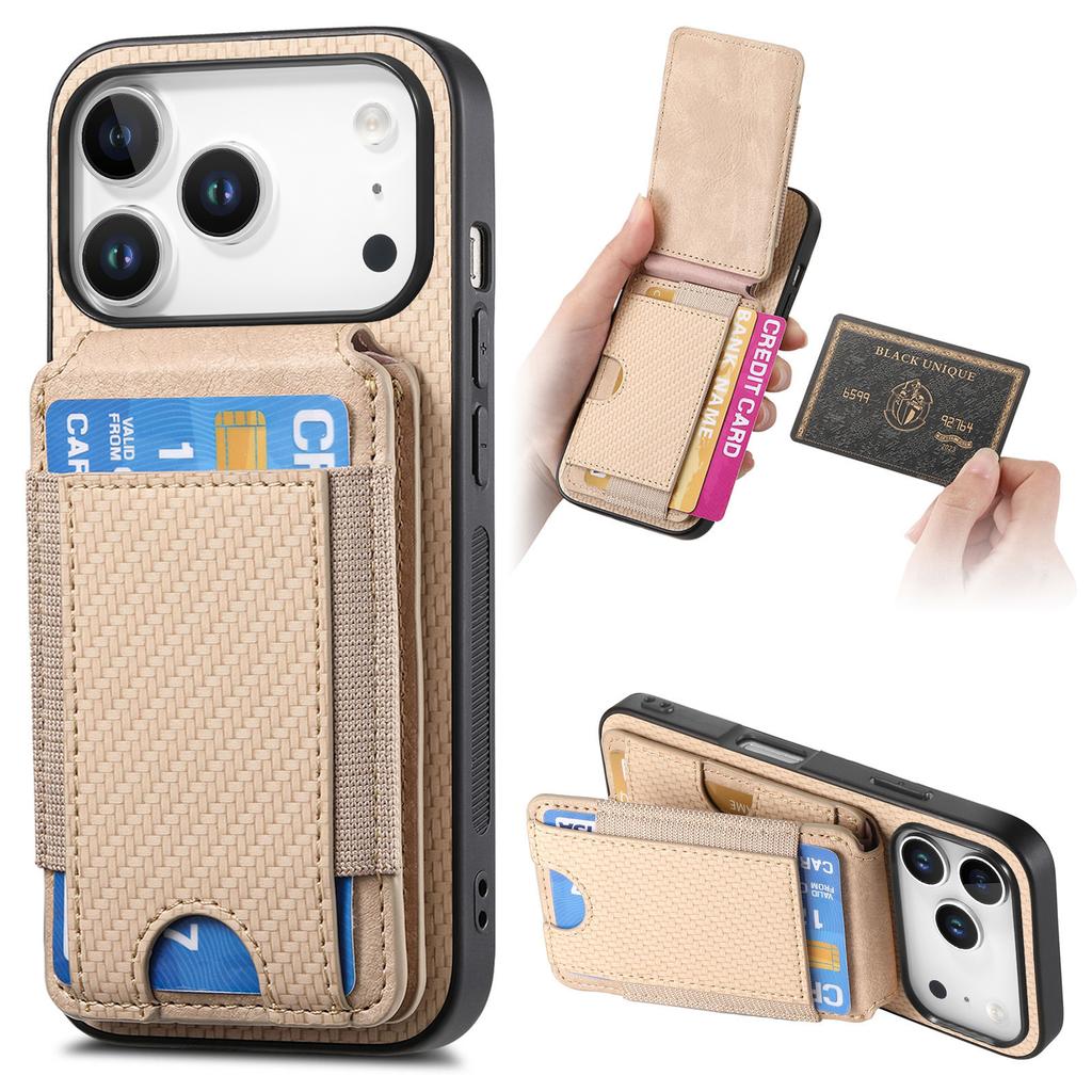 For iPhone 17 Pro Case with Card Holder Kickstand Leather Back Cover