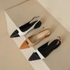 Baotou French Style Single Shoe Women's Summer New Retro Color Blocked Sandals Fashionable Pointed Low Heel Flat Shoes