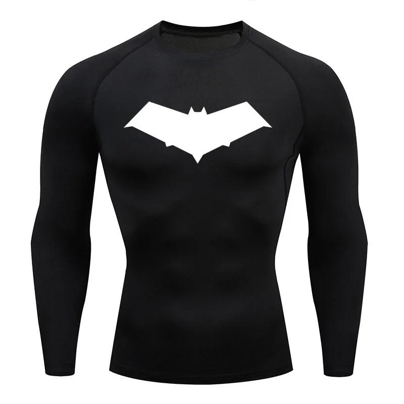 Clothing Fitness Compression Running T-Shirt Men Tops Bat Printing T Shirts Men Quick-Drying Gym Sportswear Jersey Tee For Male
