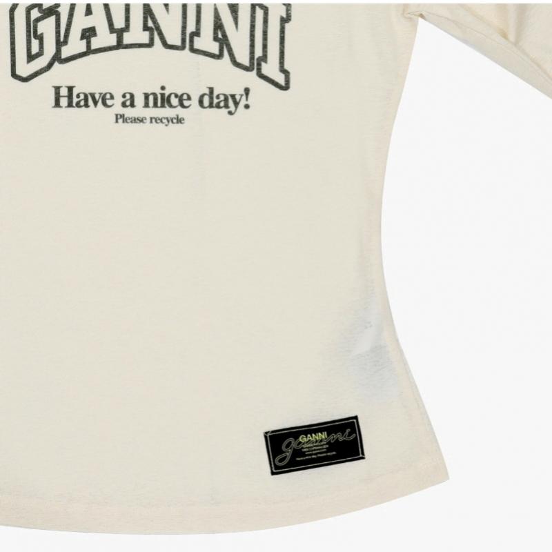 Ganni Women Long Sleeve Mesh Logo Tee T4297