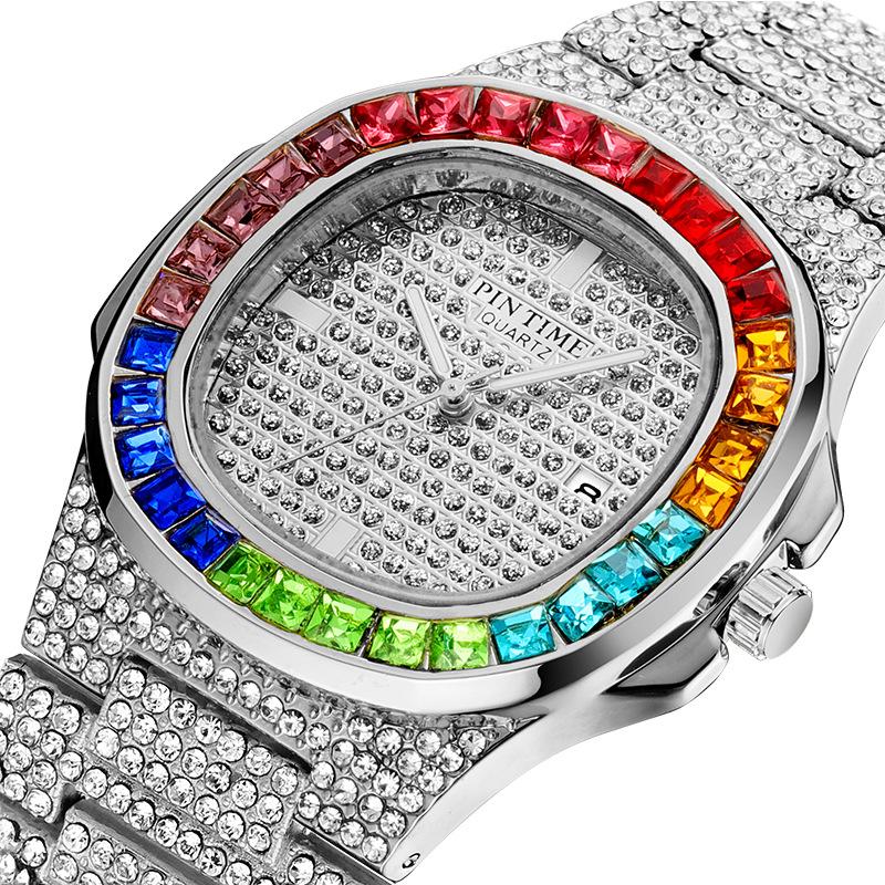 Men Colorful Diamond Quartz Watches Luxury Gold Silver Big Dial Male Wristwatch Sport Business Clock Relogio Masculino