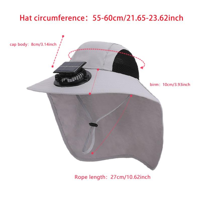 Solar Fan Hat with Neck Cover Wide Brim Sun Hat UV Protection Outdoor Fishing Hat Hiking Travel Hollow Mesh Summer Cooling Breathable Sun Cap
