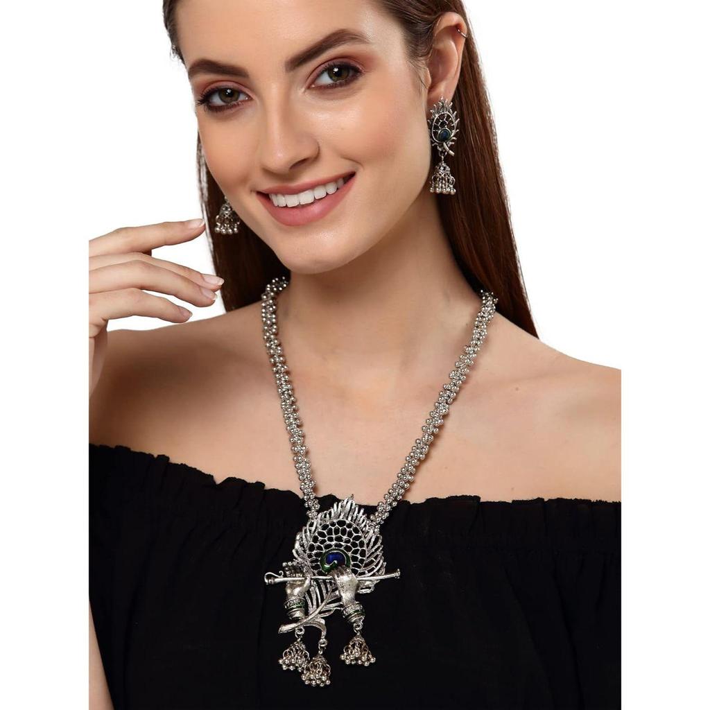 Latest Stylish Design Fancy Traditional Oxidised Silver Necklace Jewellery Set for Women