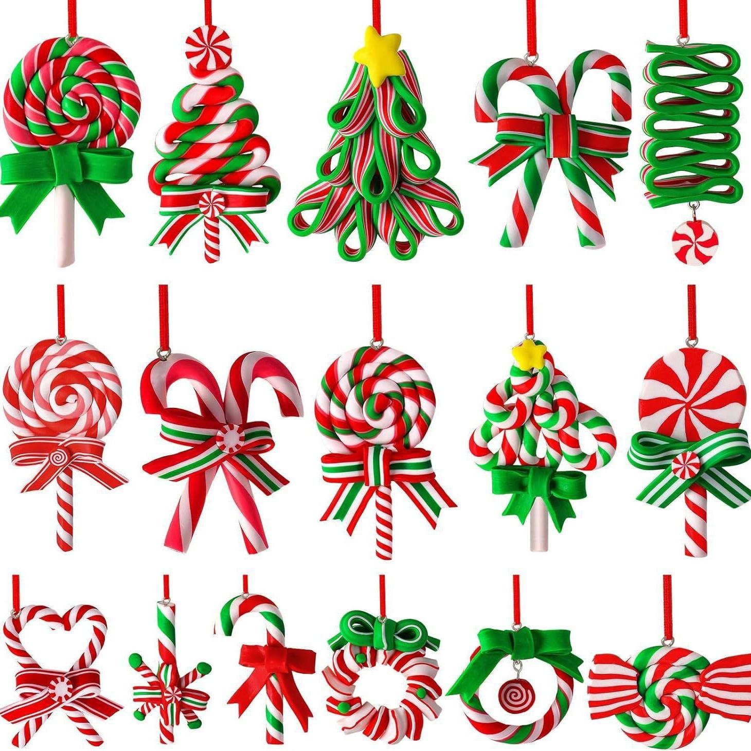 

16Pcs Christmas Lollipop Ornaments Colorful Wood Candy Cane Hanging Decoration Peppermint Pendants for Xmas Tree