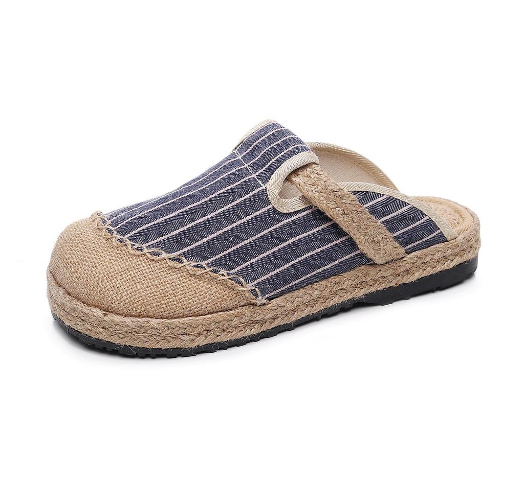 2025 Spring/Summer New Cotton Linen Striped Slippers - Fresh, Casual Design