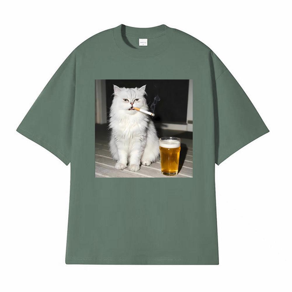 

Funny Persian Cat Smoking and Drinking Beer Vintage Tshirts Mens Women Casual Cotton T Shirt Fashion Cool Short Sleeve Tshirt 4XL