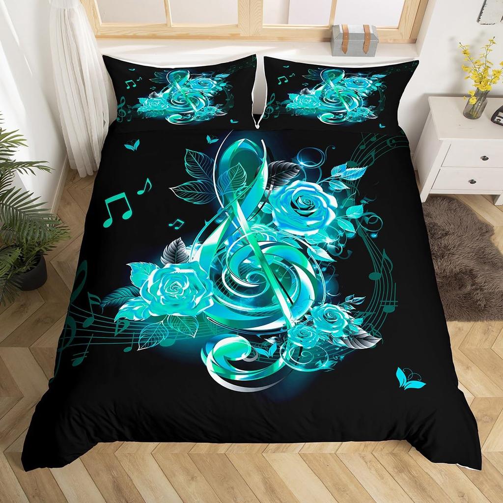 Music Themed Duvet Cover Set Music Note Print Bedding Set Twin Size Luxury Musical Pattern Comforter Cover For Kids Boys Girls