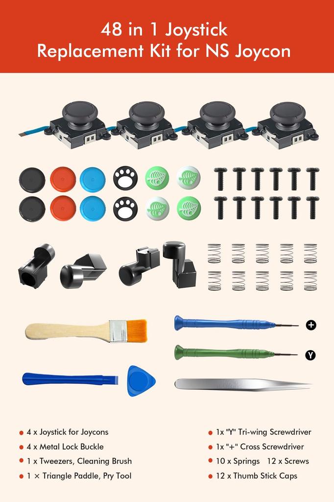 Repair Repair Kit for OLED Switch Repair Repair 3D Sensor Analog Set of Thumb Japanese Instruction Manual Included Joy-Con [48-in-1 Joy-Con