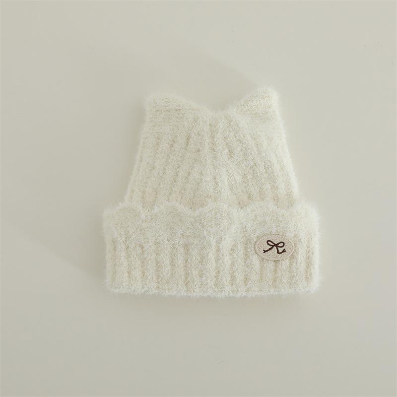 

Korean Style Small Bow Ferret Fur Pointed Ears Knitted Hat Woolen Hat Autumn and Winter Warm Children s Hat for Boys and Girls (52-54cm)