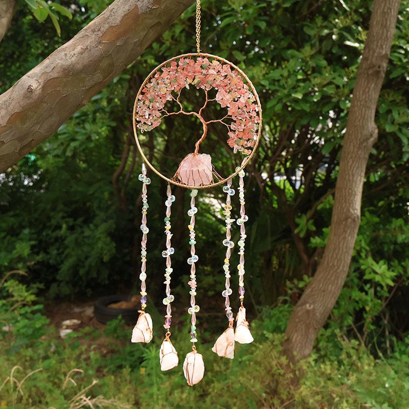 Natürlicher 7-Chakra Lebensbaum Edelstein Heilung Rohe Kristallsteine Wand Fenster Auto Hängendes Ornament für Yoga