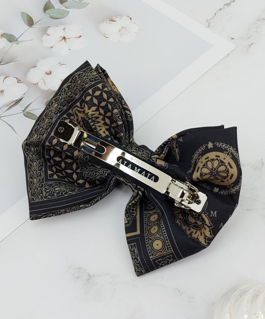 Maia Emblem Design Hair Ribbon Pin - Beige Bk