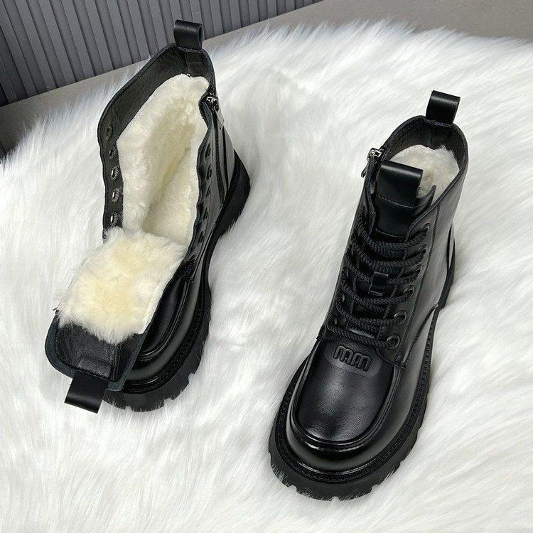 

Новые женские ботинки, обувь на толстой подошве, короткие ботинки с флисовым утеплителем, зимние ботинки, женская обувь 36 чёрный