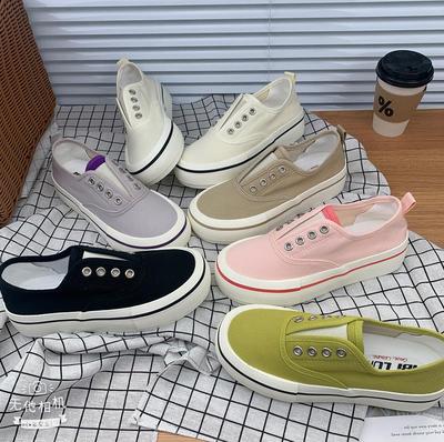 Zapatillas de Lona Estilo Hong Kong para Mujer 2025: Mango, Colores Caramelo, Suela Fina Gruesa, Slip-on Perezoso, Zapatillas Blancas de Verano