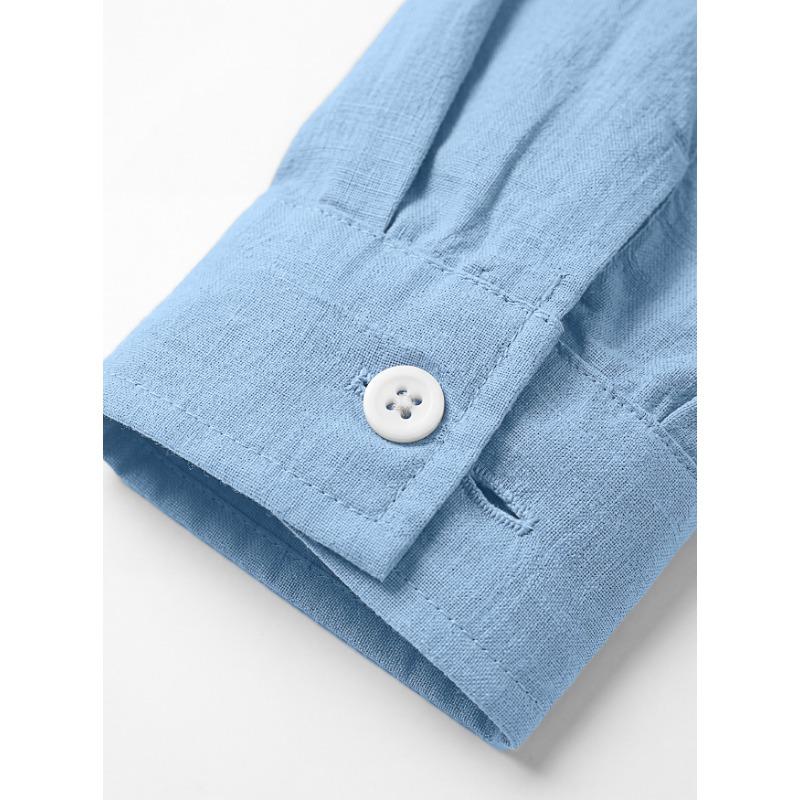 Men S Hawaiian Style Cotton Linen Blend Stand Collar Long Sleeve Casual Shirt