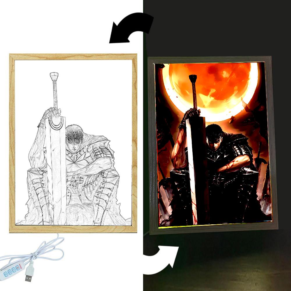 Anime Figure Light Painting Photo Frame Berserk Behelit Griffith Action Figures Led Lamps Room Decor Chirstmas Gifts moon Lamp