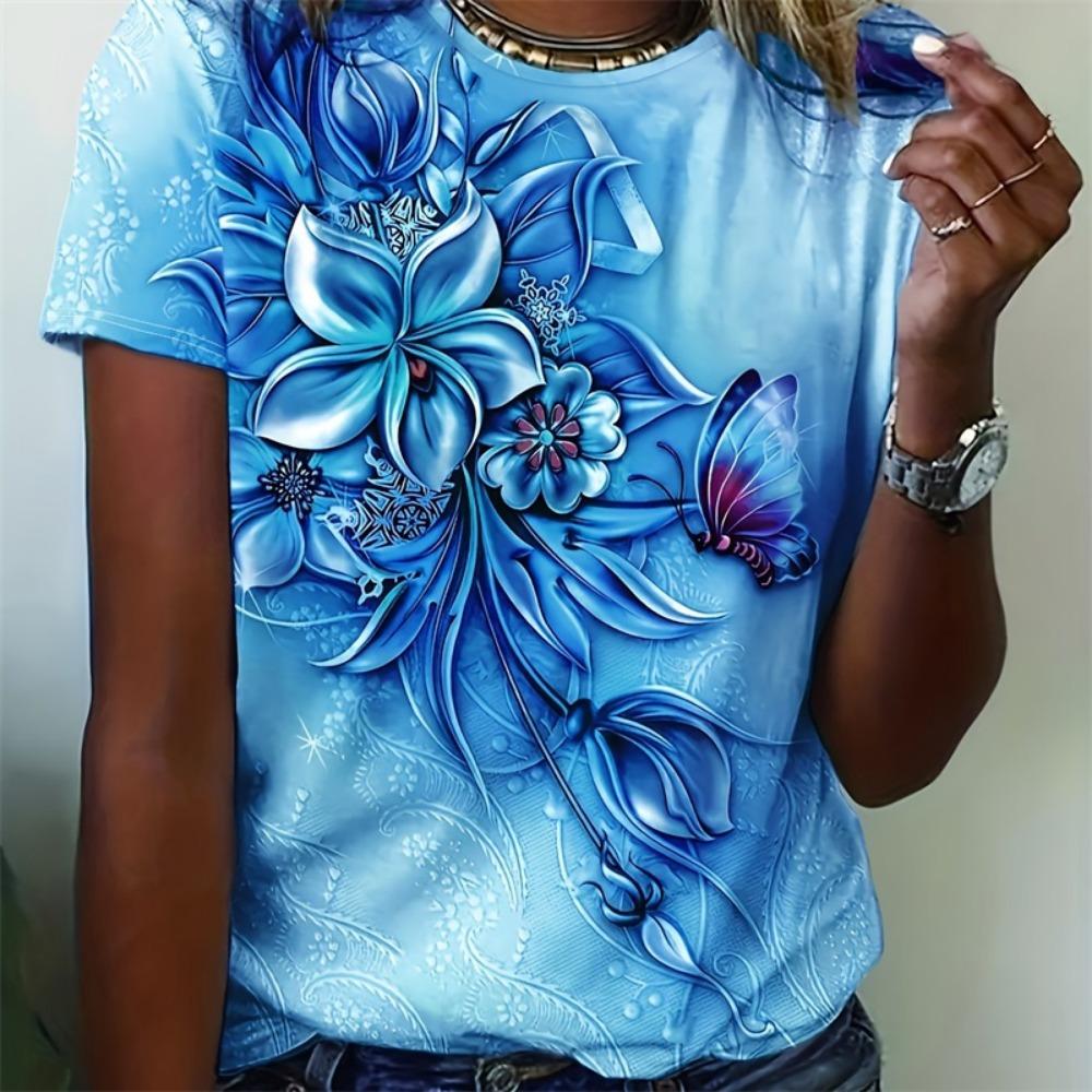 Women Flower Butterfly Printed Summer NEW In Oversized Popular  Clothes Short Sleeve