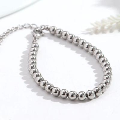 Fashion Silver Color CCB 6mm Round Beaded Bracelets for Women New Trendy Circle Handmade Elastic Bracelet Couple Jewelry Gift