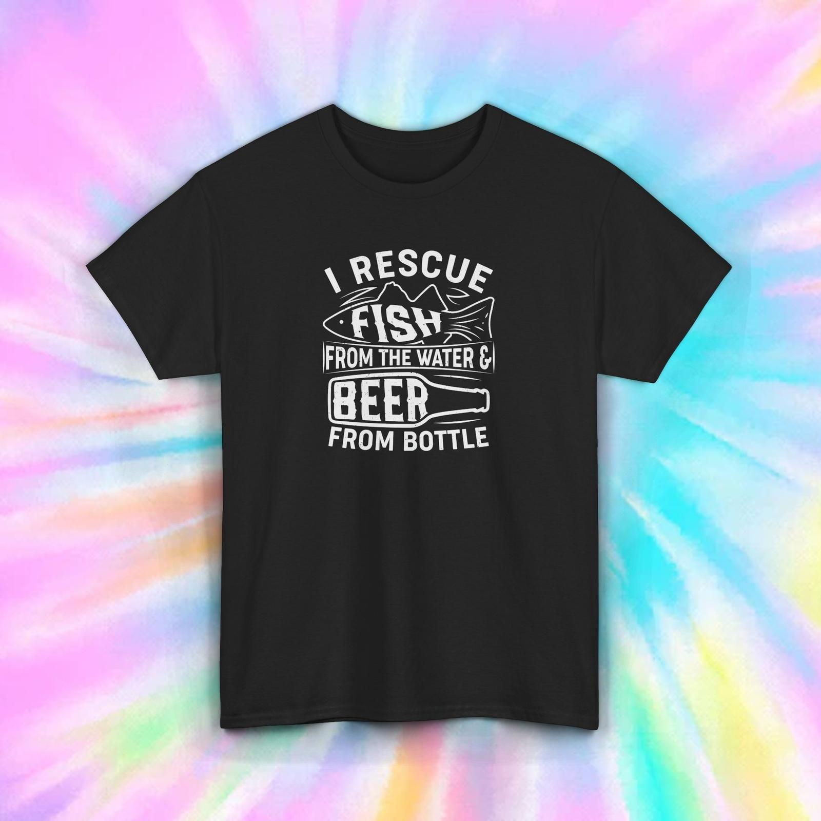 I Rescue Fish and Beer Shirt S-5XL Funny Fishing Drinking Humor Gift Tee 2XL