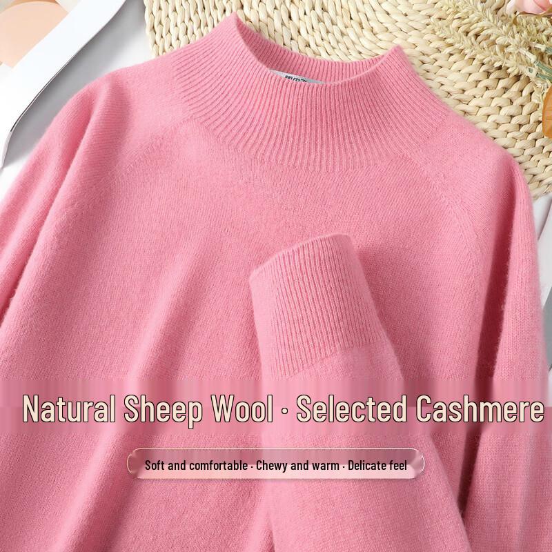 SNOWFLYING Women's Half-Turtleneck Cashmere Blend Wool Sweater