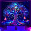 Glowing Cosmic Tree Wall Tapestry Psychedelic Art Neon Lights Dreamy Decor For Bedroom Or Meditation Space Boho Style