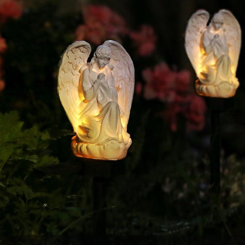 1Pc Solar Angel Lamp Statue Resin Lamp European Decorative Landscape Lamp, Outdoor, Decorative Lawn Floor Lamp