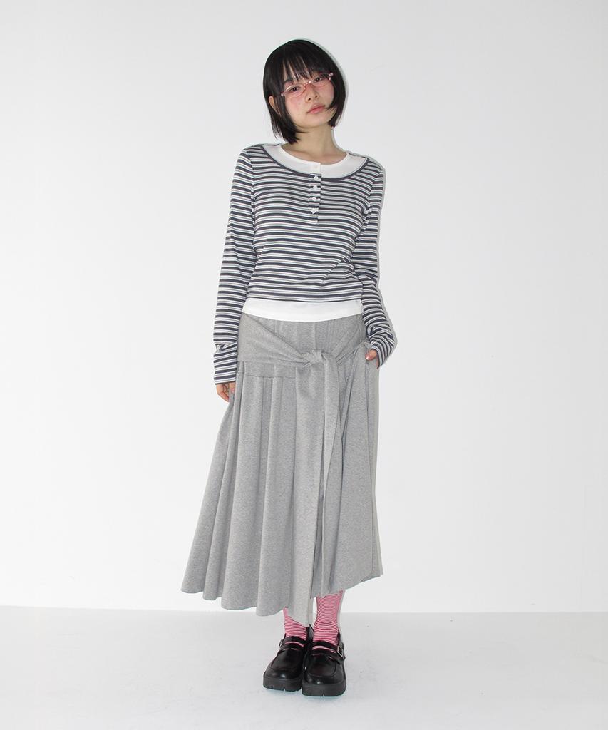 RONRON Layered Henryneck Long Sleeve Charcoal Stripe
