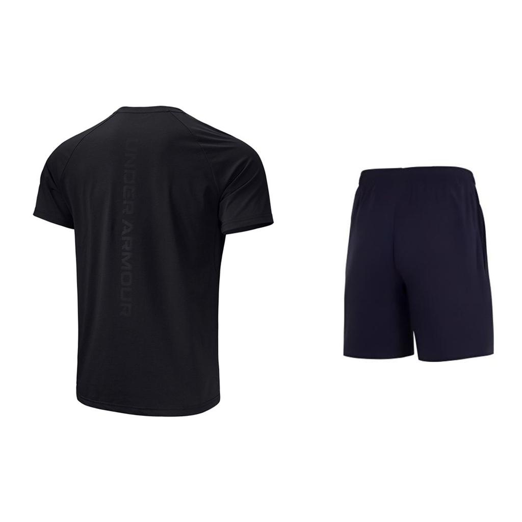 Under Armour Printed Letter Pullover Crew Neck T-Shirt And Elastic Waist Mid Rise Shorts Casual Sports Set Men Sets 22500518-001+24500201-409