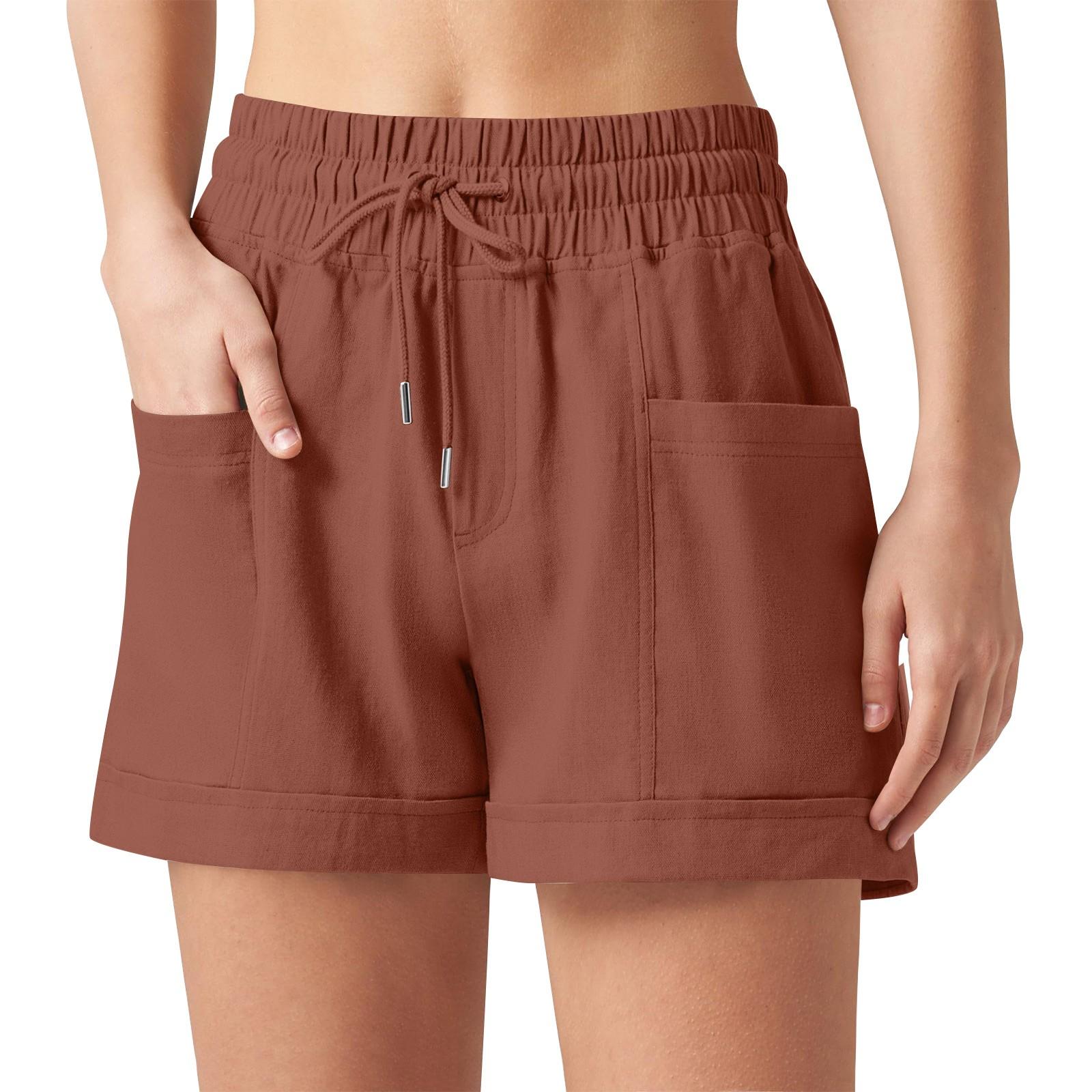 

Женские повседневные шорты из хлопка и льна с квадратным карманом и эластичной талией на шнурке XL киноварь