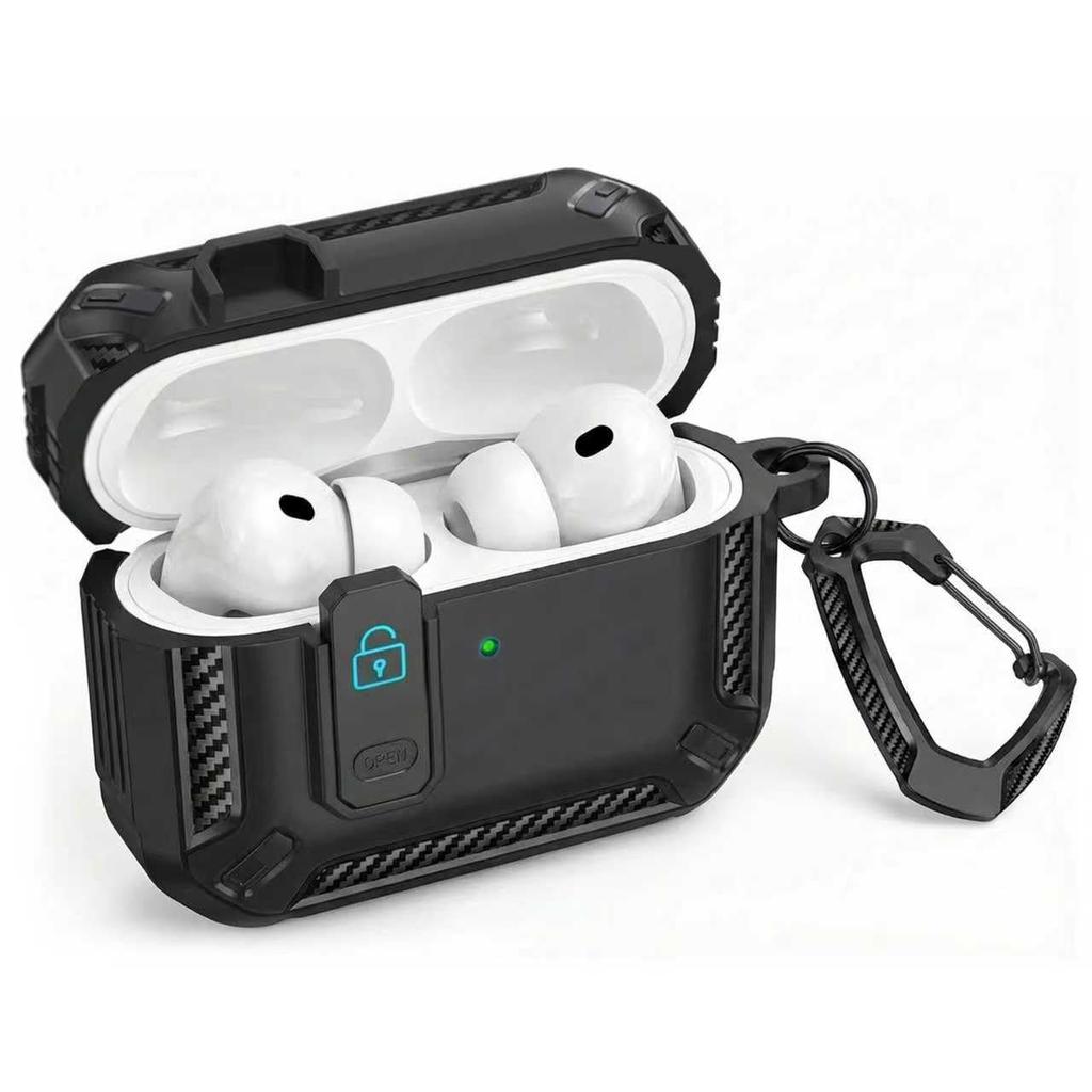 2026 for AirPods Pro 3 Case with Cleaning Kit Carbon Fiber Military Drop Proof Auto Pop up Case with Carabiner For AirPods Pro 3