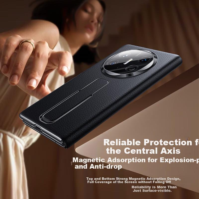 Wrist Strap Stand Full Lens ProtectionHuawei Mate X6 Phone Case,, Central Axis Magnetic Flip Cover, Shockproof, Leather, Ultra-Thin,