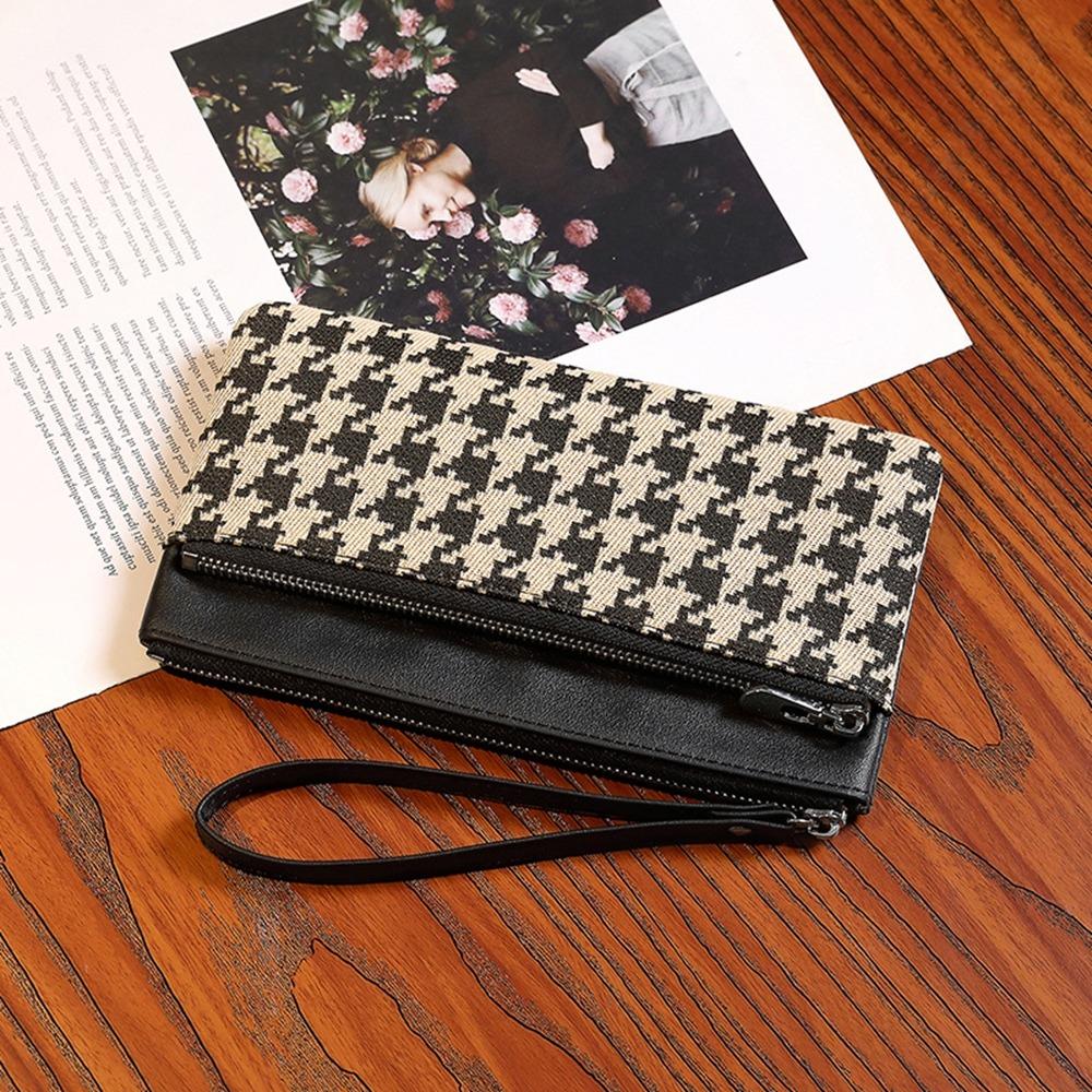 Coin Pocket Retro Houndstooth Handbag Korean Style Women Long Purse Zipper Clutch Wallet  Women