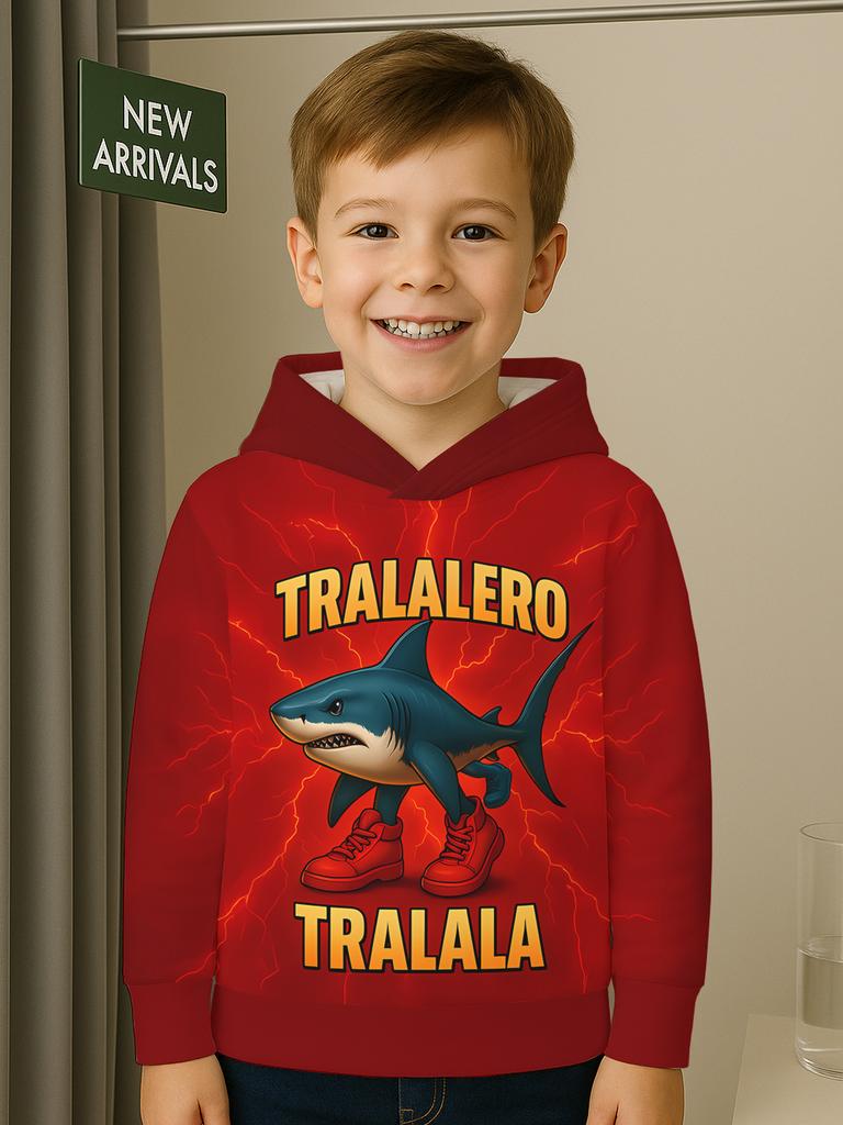 Jongens Tralalero Tralala Pullover Hoodies Herfst Buiten Lange Mouwen Dunne Hooded Sweatshirt Italiaanse Brainrot Perfect Cadeau voor Kinderen