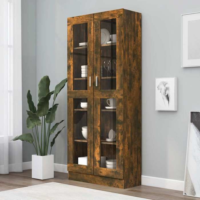 vidaXL Showcase Cabinet Bookcase Book Stand Storage Unit Living Room Interior Smoked Oak 815621