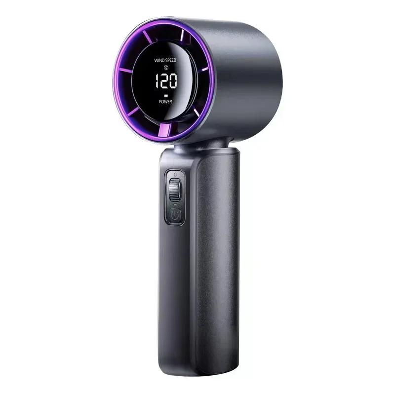 Novo Ventilador Portátil Mini Portátil de Mão para Exterior com 120 Velocidades de Vento Alto, Arrefecimento Portátil, Display Digital, Recarregável por USB