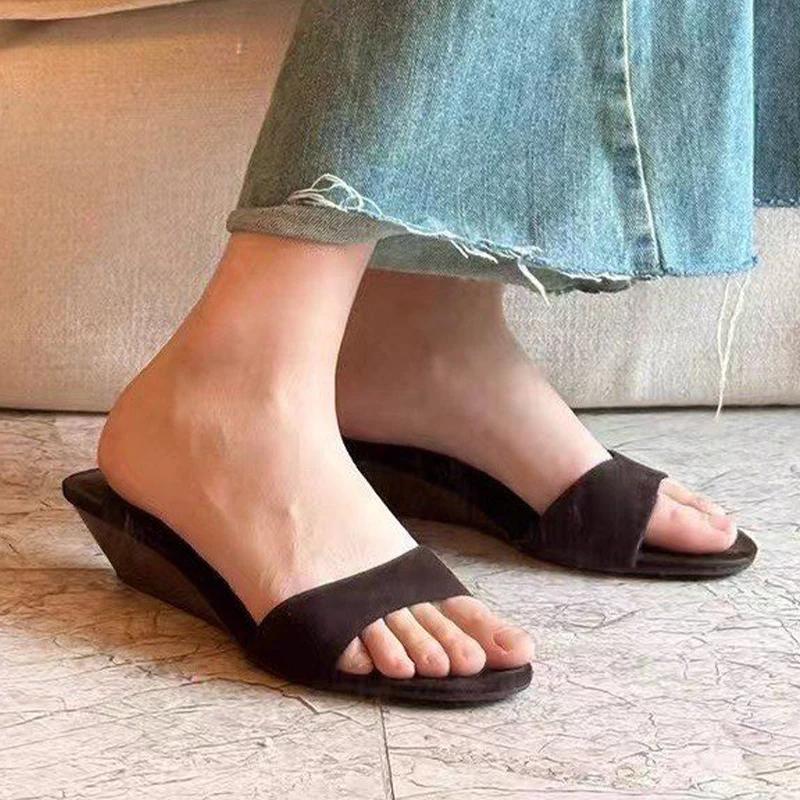 Keilabsatz Damen Hausschuhe Mode Sandalen mit Absatz Kleid Frau Pumps 2025 Sommer Neu Strand Zehentrenner Designer Sandalias De Mujer