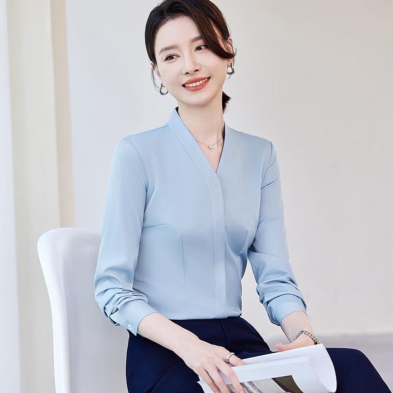 Women s Elegant V-Neck Long Sleeve Chiffon Blouse XXXXL