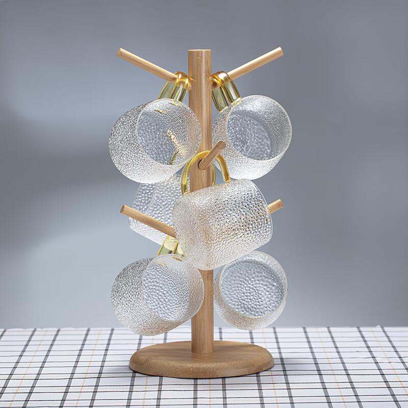 Hammered Glass Water Pitcher Set Pitcher with 6 Cups and Holder