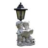 Garden Statue with LED Solar Lamp Weather Resistant Automatic Charging Outdoor Patio Sculpture Decor LED Light