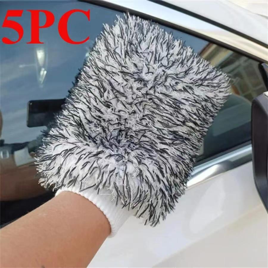 

5pcs Auto Care Cleaning Mitt - Microfiber Car Washing Glove, Ultra Soft Plush Towels, Car Wash Wax Detailing Brush