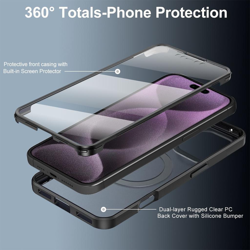New 360 Full Protection Double Sided Clear Phone Case for iPhone 11 12 13 14 15 16 17 Pro Max Wireless Charging Magnetic Cover