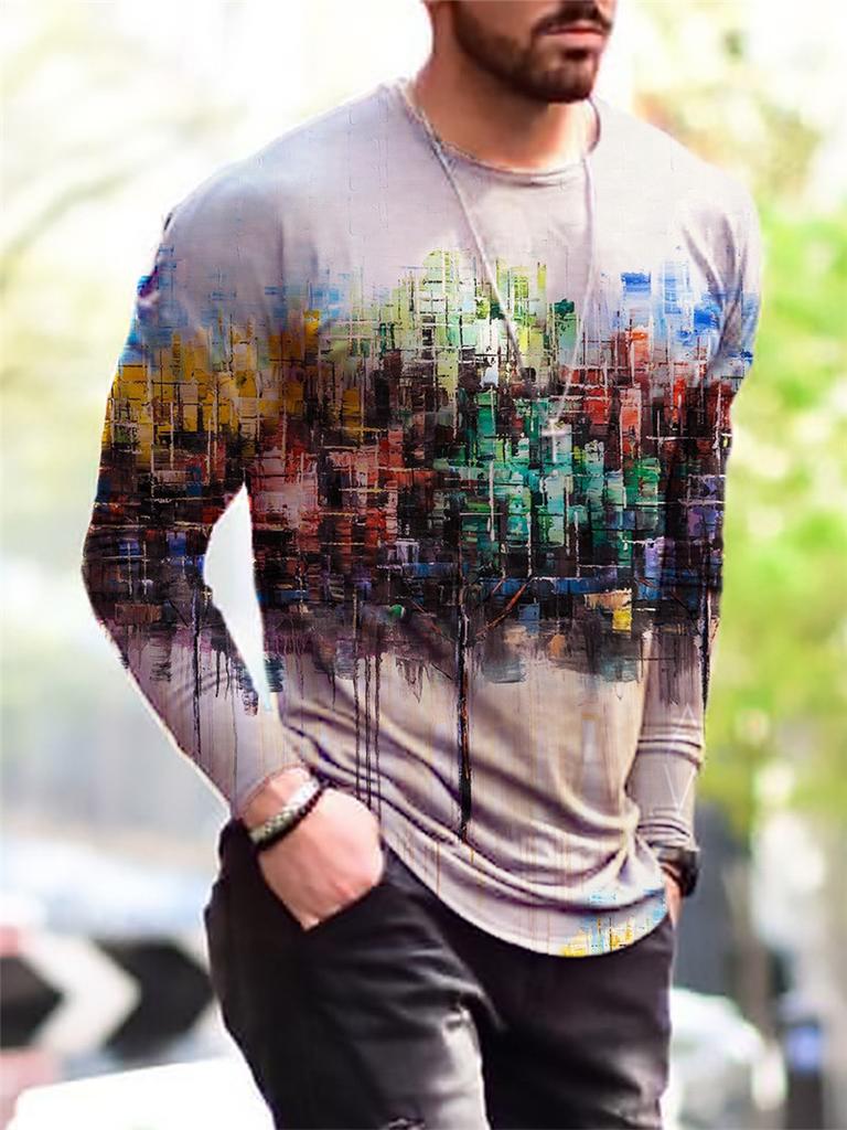 Street Hip Hop T-shirt Men Clothing O-neck Long Sleeve T Shirts 3D Print Graffiti Art Painting Fashion Autumn Harajuku Tees Top