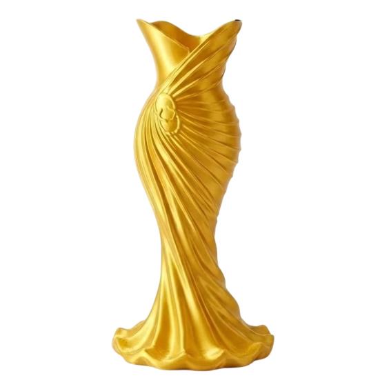 DYS 3D Printed Evening Gown Shaped Vase, Elegant Dress Sculpture Flower Pot, Minimalist Home Ornament for Entryway Side Cabinet