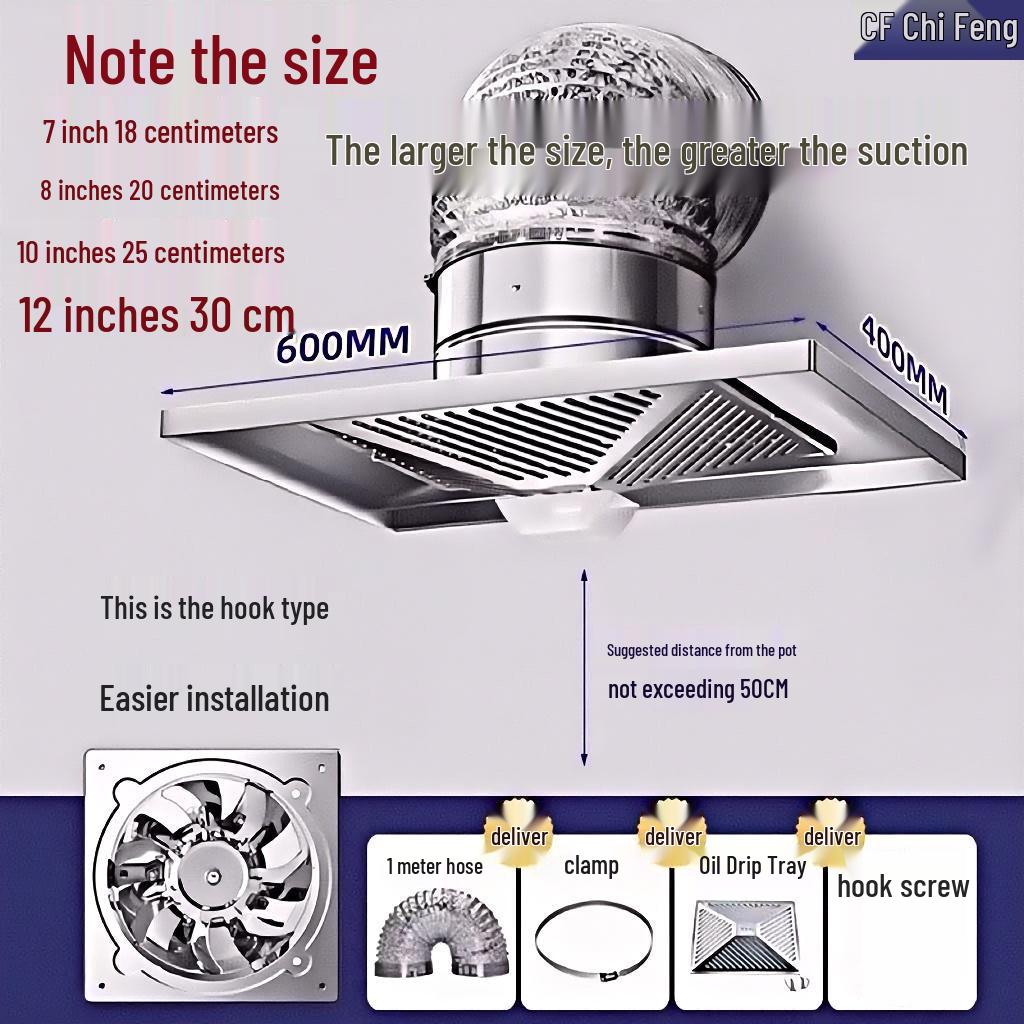 High Suction Stainless Steel Kitchen Exhaust Fan & Range Hood for Apartments