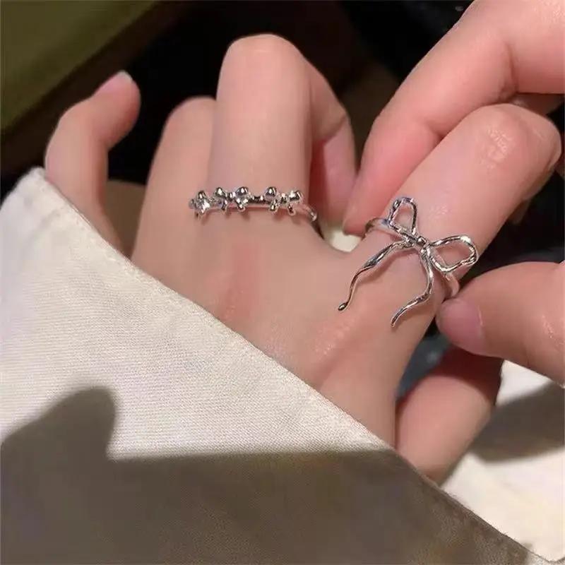 Irregular Three-dimensional Bow Ring with Female Niche Design, Adjustable Index Finger Ring, Korean Style Internet Famous Ring