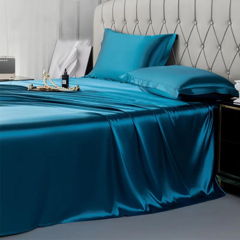 Satin Silk Bed Sheets for Summer Plain Flat Sheet for Double Bed Twin/Full/Queen/King Size Bed Linen (pillowcase Need Order)